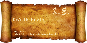 Králik Ervin névjegykártya